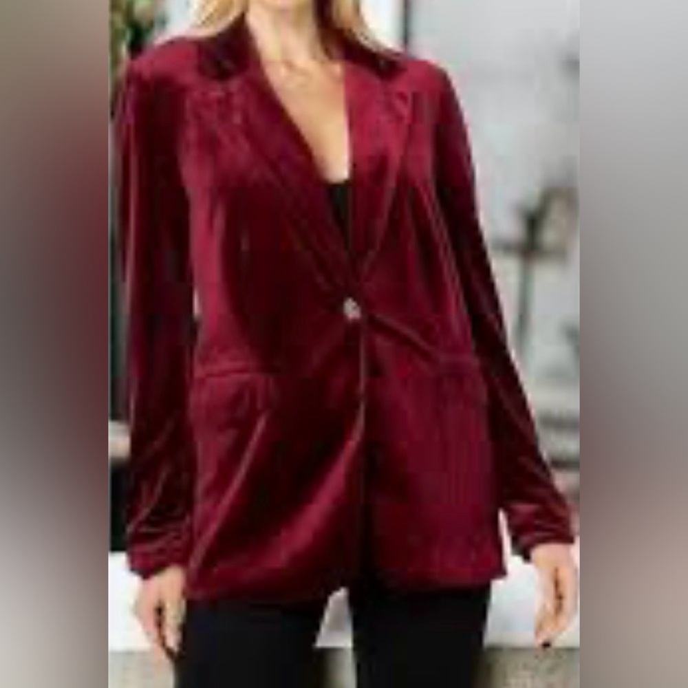Blank NYC Closing Time Rich Dark Red/Burgundy Velvet/Velour Blazer One Button.
